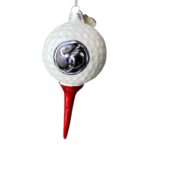 Department 56 White Golf Ball & Red Tee Ornament Glass Charm Or Pendant Hangs - Picture 3 of 6